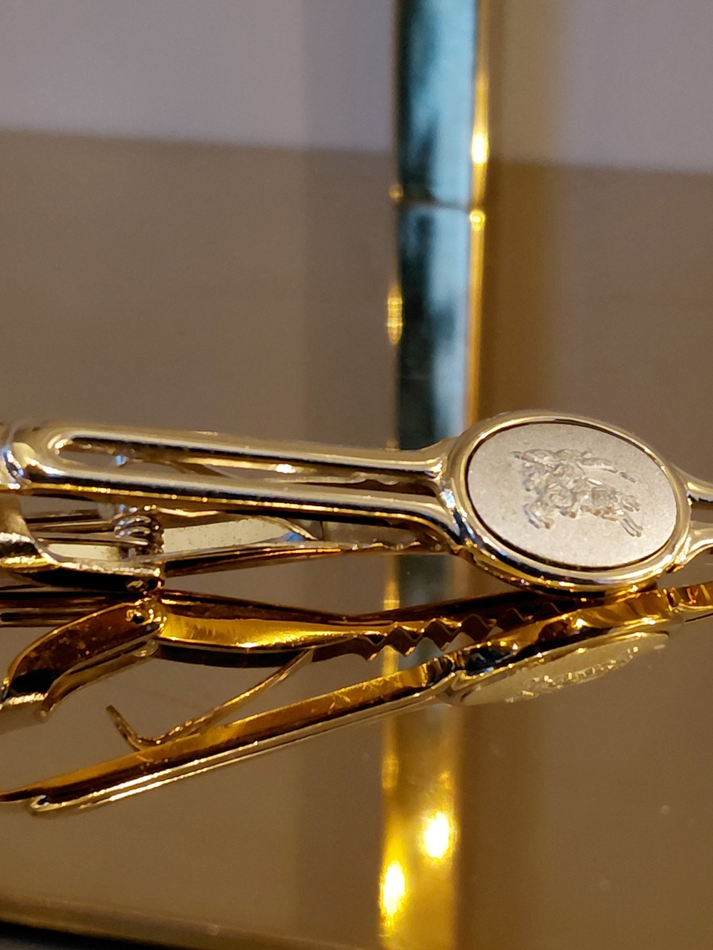 Burberry Gold and Silver Oval  Tie Clip